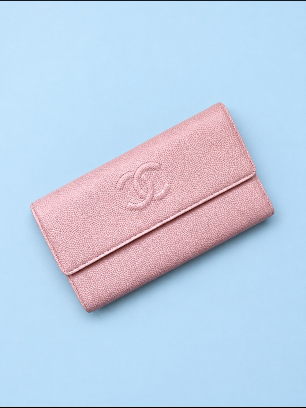 🔥CHANEL Caviar Timeless CC Large Gusset Flap Wallet in Rose Pale